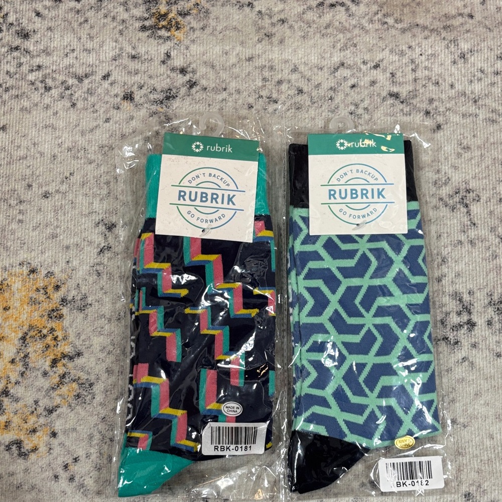 Rubrik Men's Patterned Crew Socks - Teal & Multi
